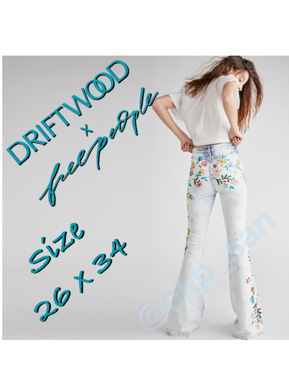 Free People x Driftwood Farrah Embroidered Flare Jeans Sz 26
